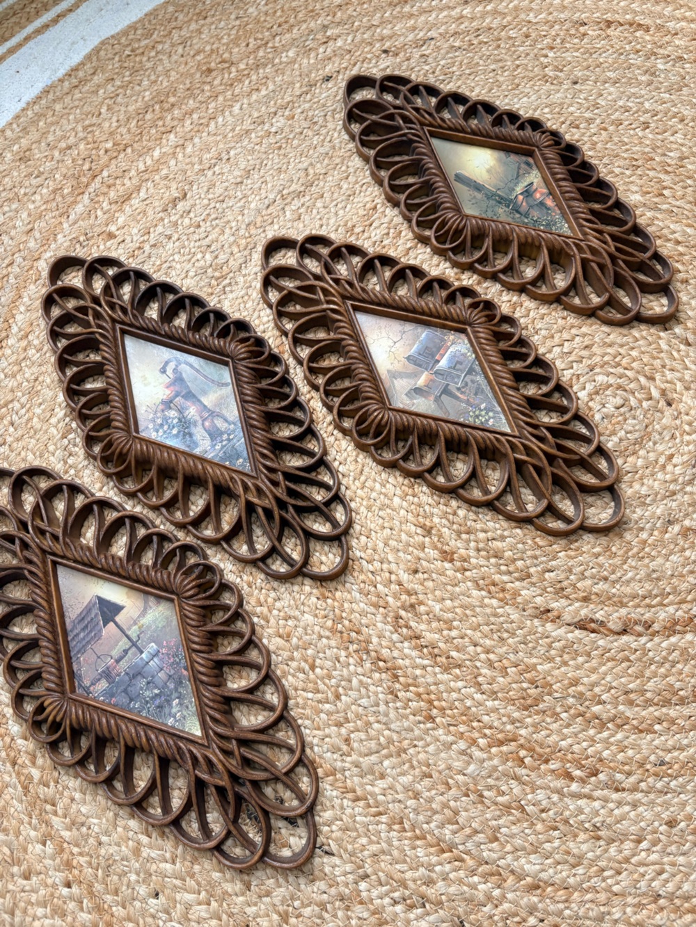 Vintage Set of 4 Decorative Brown Woven Picture Frames